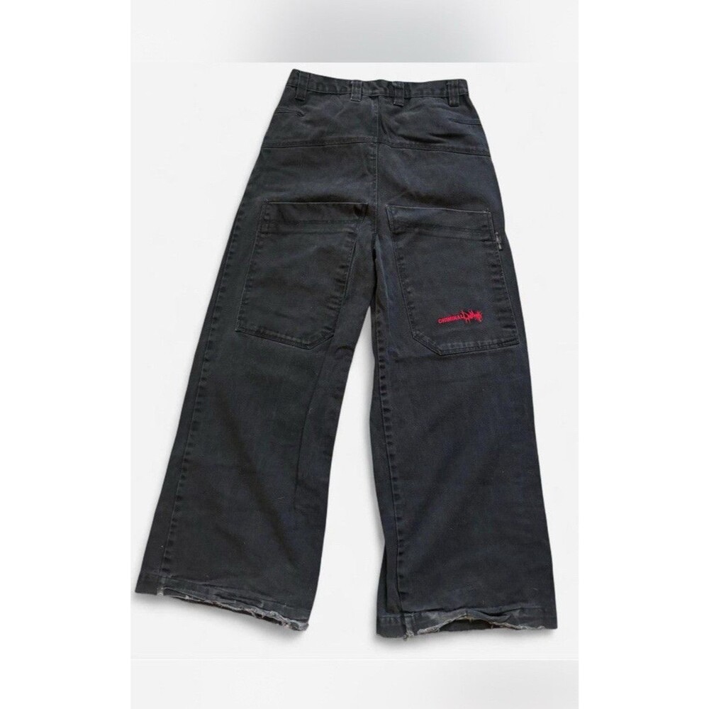 Criminal Damage Unisex VintageBlack Wide-Leg Denim Jeans Embroidered Frayed